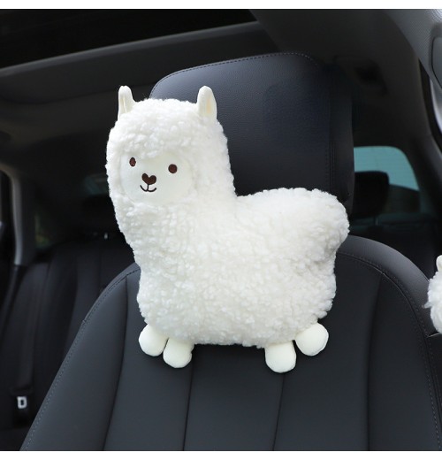 1pc Sheep Shaped Plush Doll, Car Headrest Backrest Cartoon Alpaca For Winter, Car Accessories