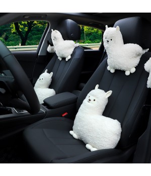 1pc Sheep Shaped Plush Doll, Car Headrest Backrest Cartoon Alpaca For Winter, Car Accessories