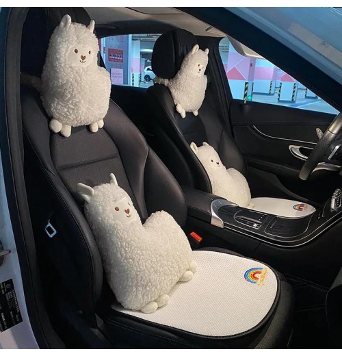 1pc Sheep Shaped Plush Doll, Car Headrest Backrest Cartoon Alpaca For Winter, Car Accessories